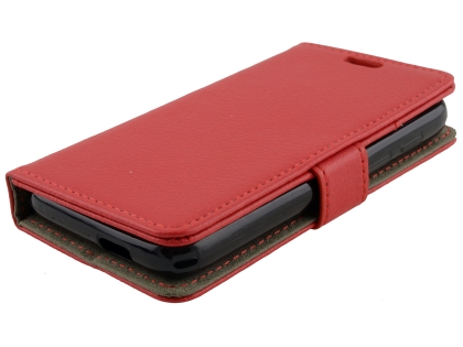 Synthetic Leather Wallet Case with Stand for Optus X Play - Red