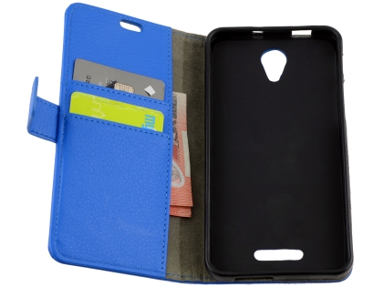 Synthetic Leather Wallet Case with Stand for Optus X Smart - Blue