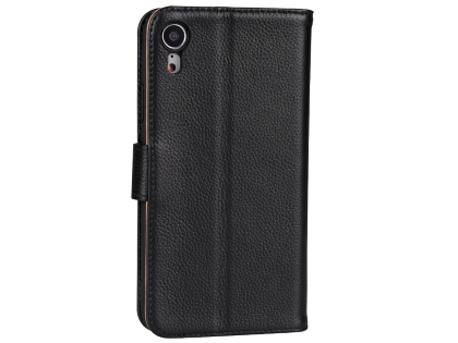 Premium Leather Wallet Case with Stand for Apple iPhone XR - Black Leather Wallet Case