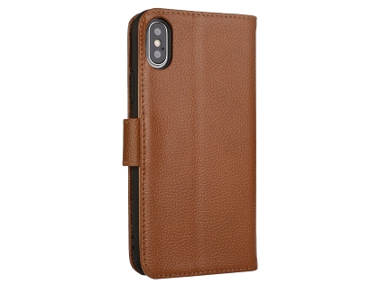 Premium Leather Wallet Case with Stand for Apple iPhone Xs Max - Caramel Leather Wallet Case