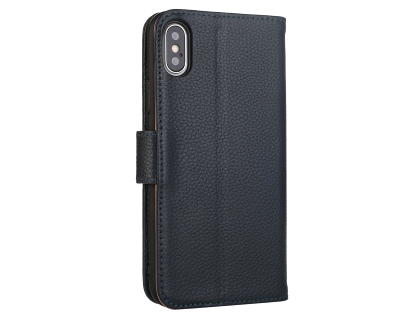 Premium Leather Wallet Case with Stand for Apple iPhone Xs Max - Midnight Blue Leather Wallet Case