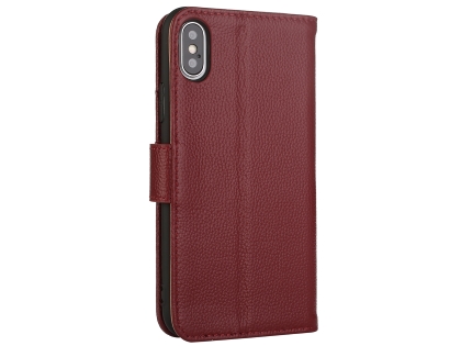 Premium Leather Wallet Case with Stand for Apple iPhone Xs Max - Rosewood Leather Wallet Case