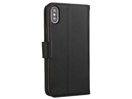 Premium Leather Wallet Case with Stand for Apple iPhone Xs Max - Black Leather Wallet Case