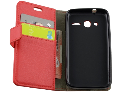 Synthetic Leather Wallet Case with Stand for Alcatel U3 - Red
