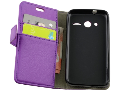 Synthetic Leather Wallet Case with Stand for Alcatel U3 - Purple