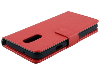 Synthetic Leather Wallet Case with Stand for LG Q7 - Red