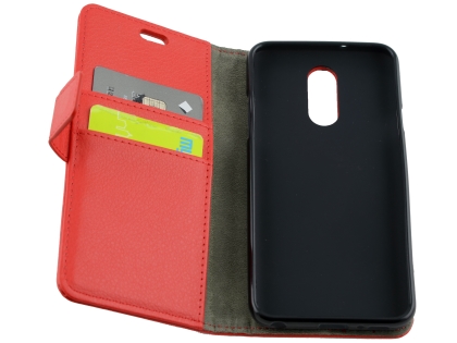 Synthetic Leather Wallet Case with Stand for LG Q7 - Red