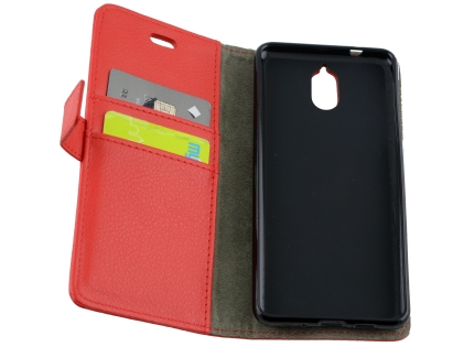 Synthetic Leather Wallet Case with Stand for Nokia 3.1 - Red