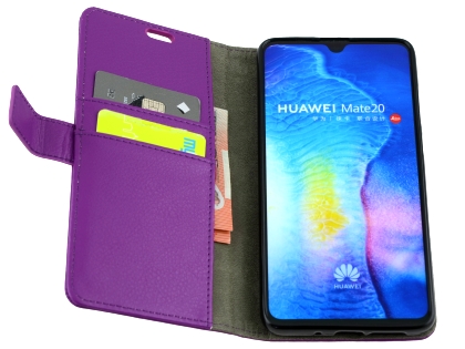 Synthetic Leather Wallet Case with Stand for Huawei Mate 20 - Purple