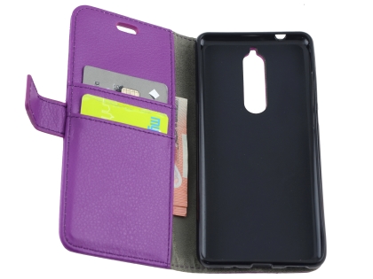 Synthetic Leather Wallet Case with Stand for Nokia 7.1 - Purple