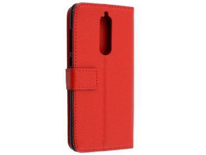 Synthetic Leather Wallet Case with Stand for Nokia 7.1 - Red Leather Wallet Case