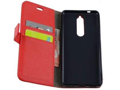 Synthetic Leather Wallet Case with Stand for Nokia 7.1 - Red
