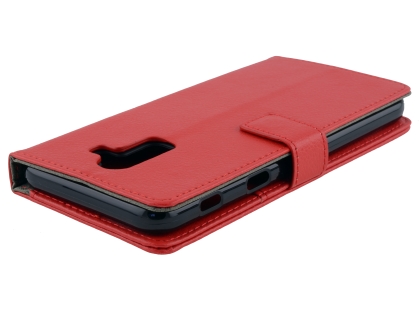 Synthetic Leather Wallet Case with Stand for Samsung Galaxy J8 - Red