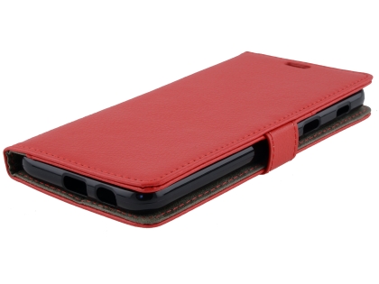 Synthetic Leather Wallet Case with Stand for Samsung Galaxy J8 - Red
