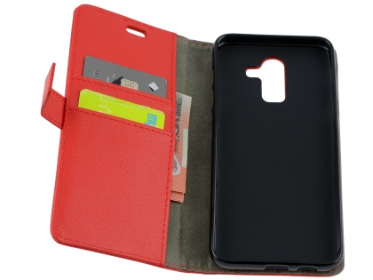Synthetic Leather Wallet Case with Stand for Samsung Galaxy J8 - Red