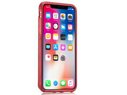 Synthetic Leather Case with Card Holder for iPhone Xs/X - Red