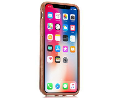 Synthetic Leather Case with Card Holder for iPhone Xs/X - Brown