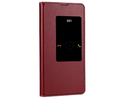 Top Grain Leather Case With Windows for Huawei Mate 20 - Rosewood Leather Case