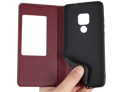 Top Grain Leather Case With Windows for Huawei Mate 20 - Rosewood