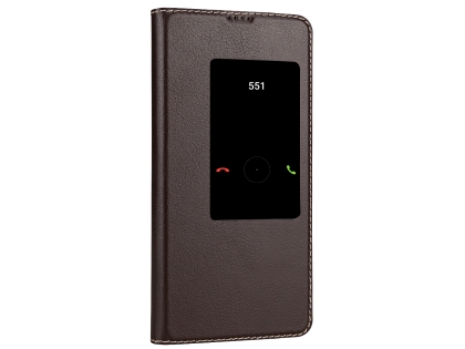 Top Grain Leather Case With Windows for Huawei Mate 20 - Dark Brown Leather Case