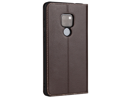 Top Grain Leather Case With Windows for Huawei Mate 20 - Dark Brown