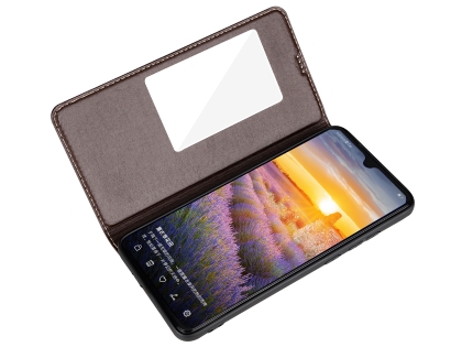 Top Grain Leather Case With Windows for Huawei Mate 20 - Dark Brown