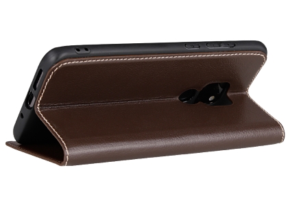 Top Grain Leather Case With Windows for Huawei Mate 20 - Dark Brown
