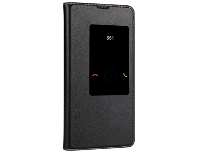 Top Grain Leather Case With Windows for Huawei Mate 20 - Black Leather Case