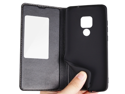Top Grain Leather Case With Windows for Huawei Mate 20 - Black