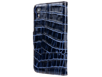 Crocodile Patterned Top-Grain leather Wallet Case for iPhone XR - Blue Crocodile Patterned Top-Grain leather Wallet Case for iPhone XR - Blue