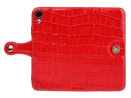 Crocodile Patterned Top-Grain leather Wallet Case for iPhone XR - Red