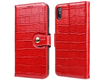 Crocodile Patterned Top-Grain leather Wallet Case for iPhone Xs/X - Red Crocodile Patterned Top-Grain leather Wallet Case for iPhone Xs/X - Red