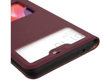 Oppo R15 Case Top Grain Leather Case With Windows for OPPO R15 - Rosewood | Mobile-Mate