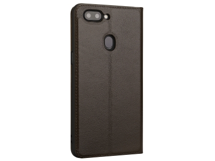 Top Grain Leather Case With Windows for OPPO R15 - Brown Leather Case