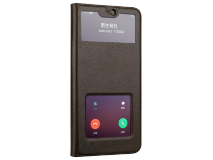 Top Grain Leather Case With Windows for OPPO R15 - Brown