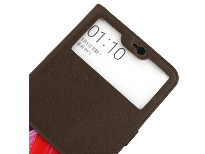 Top Grain Leather Case With Windows for OPPO R15 - Brown