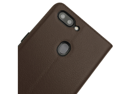 Top Grain Leather Case With Windows for OPPO R15 - Brown