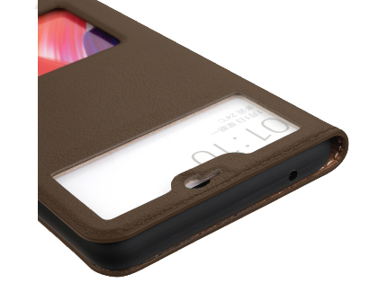Top Grain Leather Case With Windows for OPPO R15 - Brown