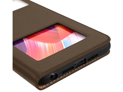 Top Grain Leather Case With Windows for OPPO R15 - Brown