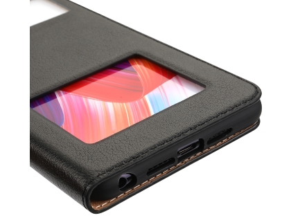 Top Grain Leather Case With Windows for OPPO R15 - Black