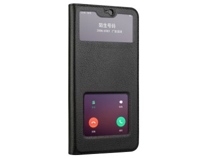 Top Grain Leather Case With Windows for OPPO R15 Pro - Black