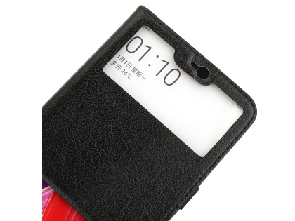 Top Grain Leather Case With Windows for OPPO R15 Pro - Black