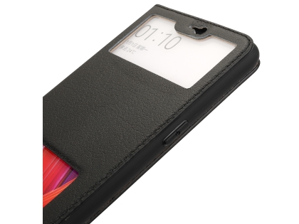Top Grain Leather Case With Windows for OPPO R15 Pro - Black