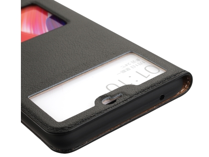 Top Grain Leather Case With Windows for OPPO R15 Pro - Black