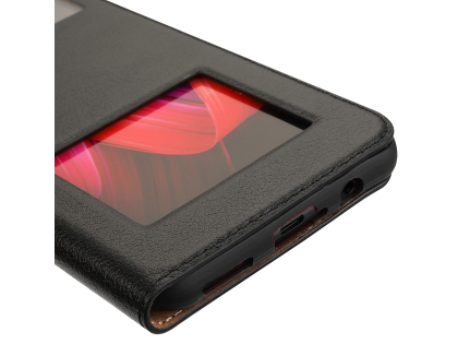 Top Grain Leather Case With Windows for OPPO R15 Pro - Black
