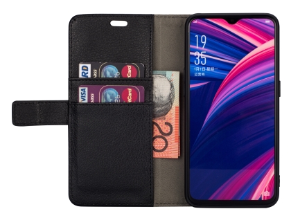 Synthetic Leather Wallet Case with Stand for OPPO R17 Pro - Black