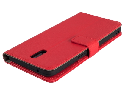 Synthetic Leather Wallet Case with Stand for OPPO R17 - Red