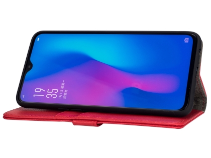 Synthetic Leather Wallet Case with Stand for OPPO R17 - Red