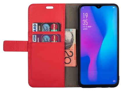 Synthetic Leather Wallet Case with Stand for OPPO R17 - Red