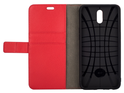 Synthetic Leather Wallet Case with Stand for OPPO R17 - Red